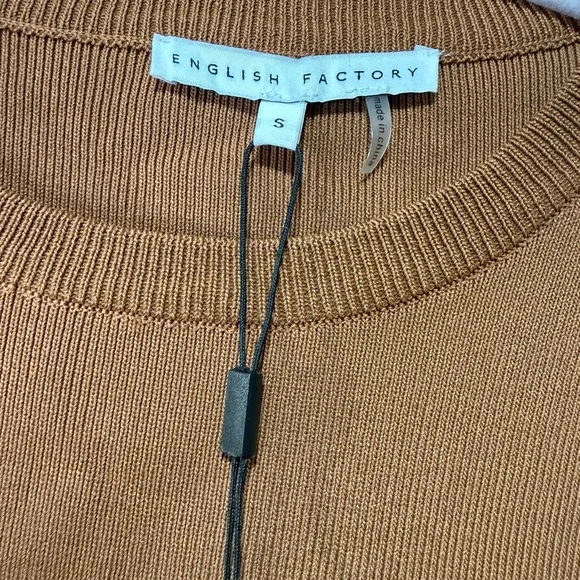 English Factory Mixed Media Mini Dress Brown White Size S NWT MINOR FLAW SEE PHO - Picture 4 of 7